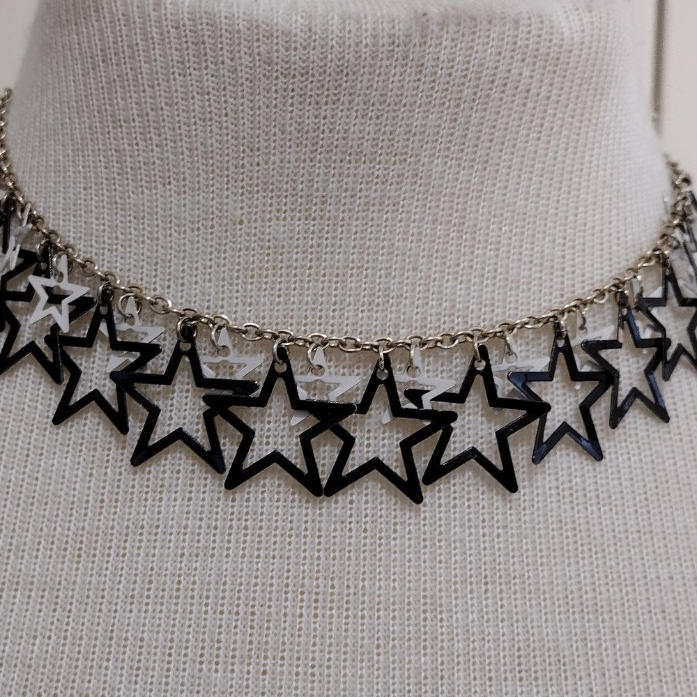 Silver Choker with Black & White Stars - Picture 3 of 7